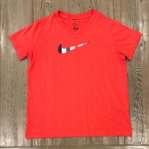 Nike Vivid Red Tee with Multicolor Swoosh